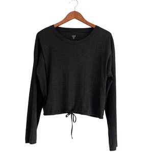 Love By Gap Crop Top Sz M Gray Long Sleeve Drawstring Loungewear Yoga Comfy